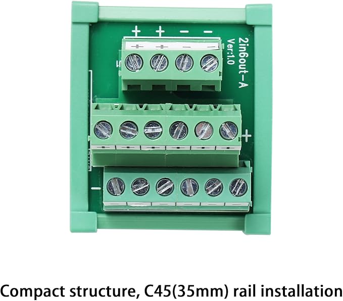 ANMBEST 2 in 6 Out Terminal Blocks Module, 25A DIN Rail and Panel Mounting Power Distribution Breakout Board for PLC Servo Power Amplifier