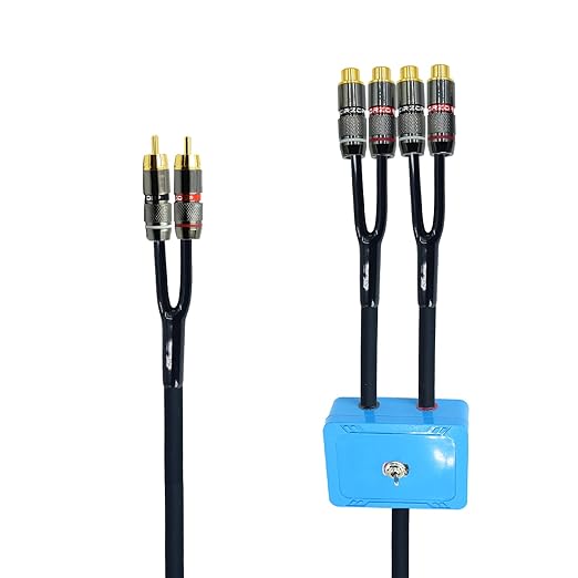 18ft Sound Channel swicher 2 Male to 4 Female RCA Switch Selector 2 in 1 Out R/L Stereo Audio 1 in 2 Out Stereo Audio Splitter with Mute Button No External Power Required CD Speaker DVD Player