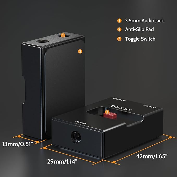 Cubilux 3.5mm Audio Selector, Bidirectional 2-In-1-Out or 1-In-2-Out 1/8-in TRS Headphone Switcher, Ultra-Compact Aluminum Case Passive Toggle A/B AUX Switch Box for PC