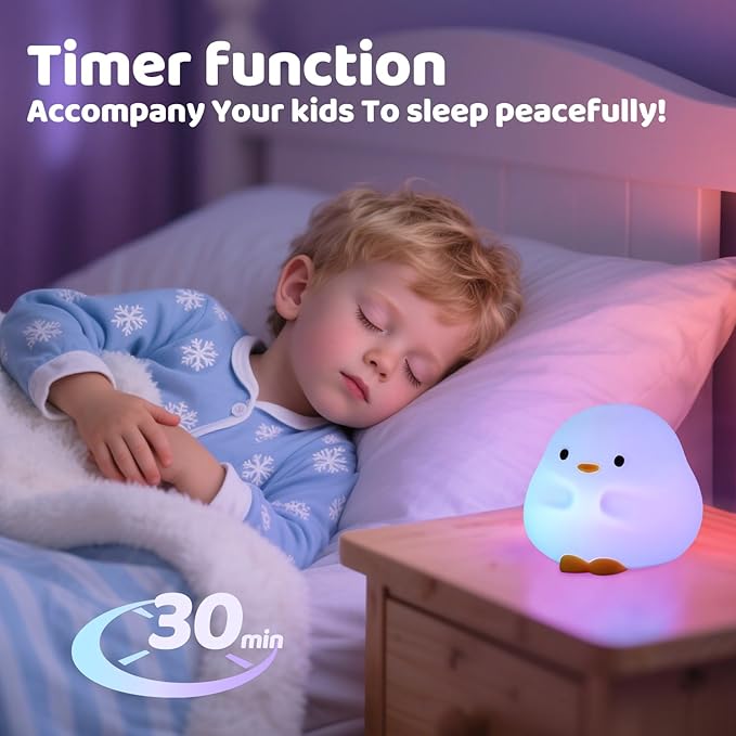 Rytinazzz Duck Night Light, Color Changing Mode & 50-Hour Battery, Squishy Silicone Lamp for Kids Room, USB Rechargeable with Timer, Valentines Gifts