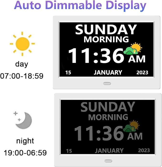 LXBYJKJ 11 Inch Digital Clock with Day and Date for Elderly Alzheimer's Clock Customizable Alarms 3 Display Modes Large Font Alarm Clock for Seniors Auto DST
