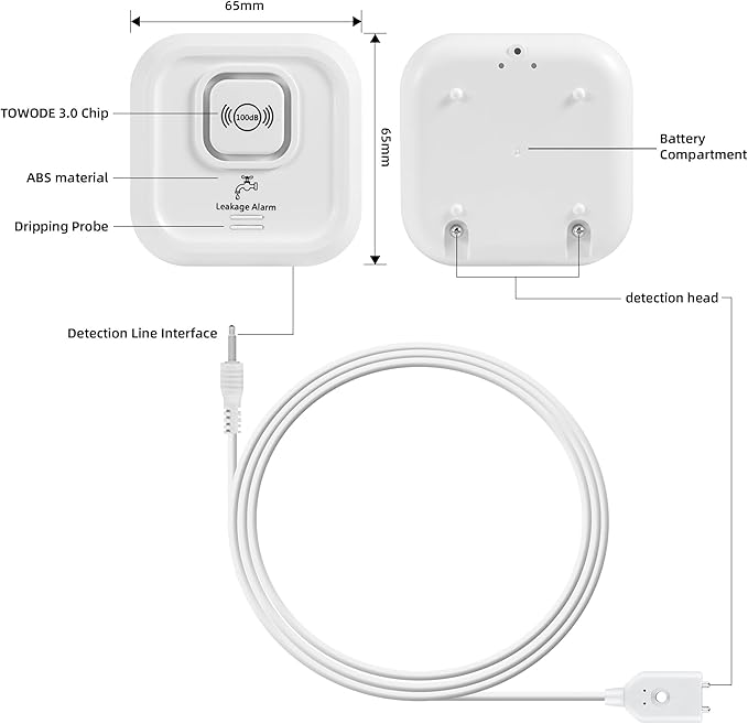 100dB Smart Water Sensor Alarm Water Leak Detectors for Home, with App Remote Monitor and Detection Lines, Wireless Tank Level Monitor for Basement,Kitchen,Bathroom (3pack)