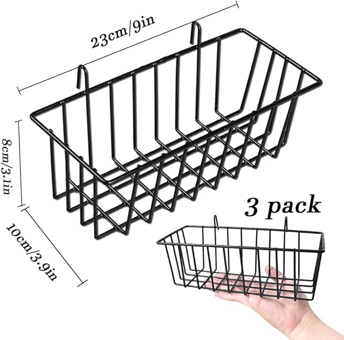 Gddochn 3 Pack Grid Panel Hanging Wire Basket, Storage and Display Basket for Wall, Kitchen, Home Decor Supplies, Potted Plants, Black