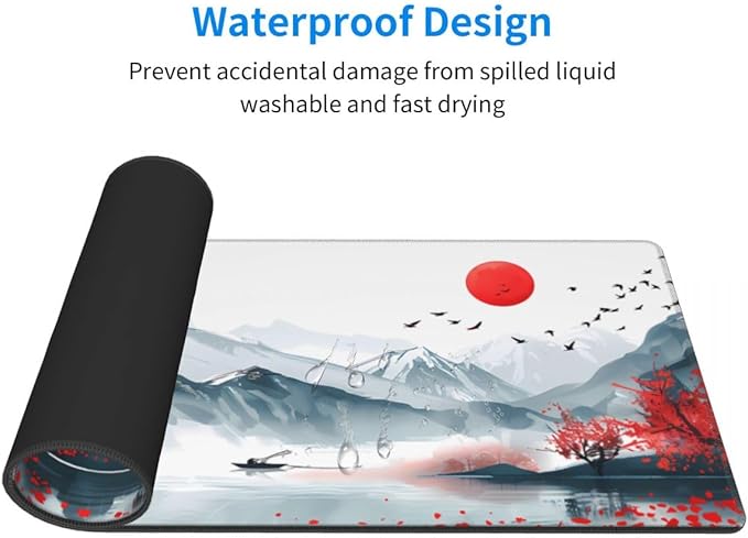 CANFLASHION Desk Pad,Office Desk Mat 31.5"×11.8" Large Gaming Mouse Pad,Durable Extended Computer Mouse Pad,Waterproof Thick Big Mouse Pads Non-Slip Rubber Base Office Home Japanese Mountain Sunset