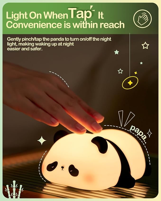 ATSUI Cute Panda Night Light, LED Squishy Novelty Animal Night Lamp, Food Grade Silicone 3 Level Dimmable Nursery Nightlight for Desk Decor, Funny Gifts Stuff for Boys Girls Baby, White Elephant Gifts