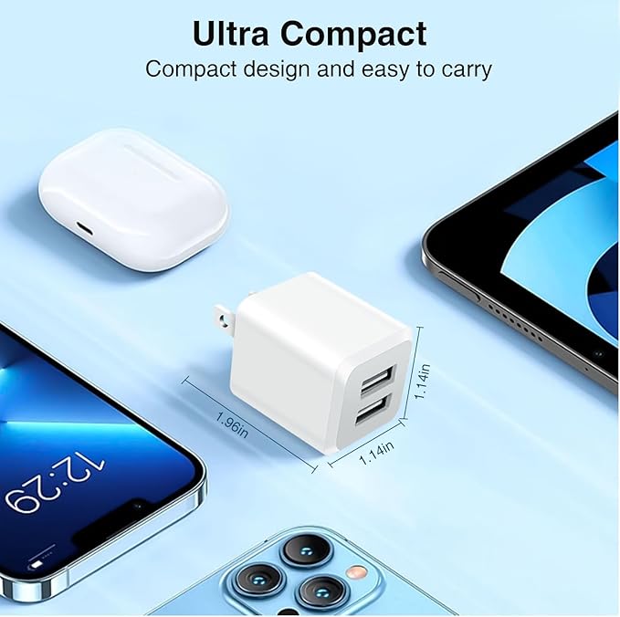 USB Wall Charger，Dual A USB Port Cube Power Plug Adapter，Fast Phone Charger Block Charging Box Brick for i Phone 16 15 14 13 12 11 Pro Max 10 SE X 8 7 Plus-Colorful