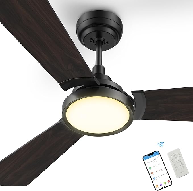 SMAAIR 56inch Smart Wifi Ceiling Fans with Dimmable LED Lights and Remote, Compatible with Alexa/Google Home/Siri/APP, Outdoor DC Fans with 10 Speeds, Timer/Schedule,Walnut