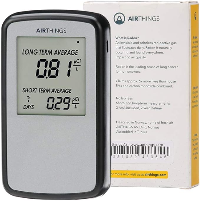 Airthings Corentium Home Radon Detector 223 Portable, Lightweight, Easy-to-Use, (3) AAA Battery Operated, USA Version, pCi/L