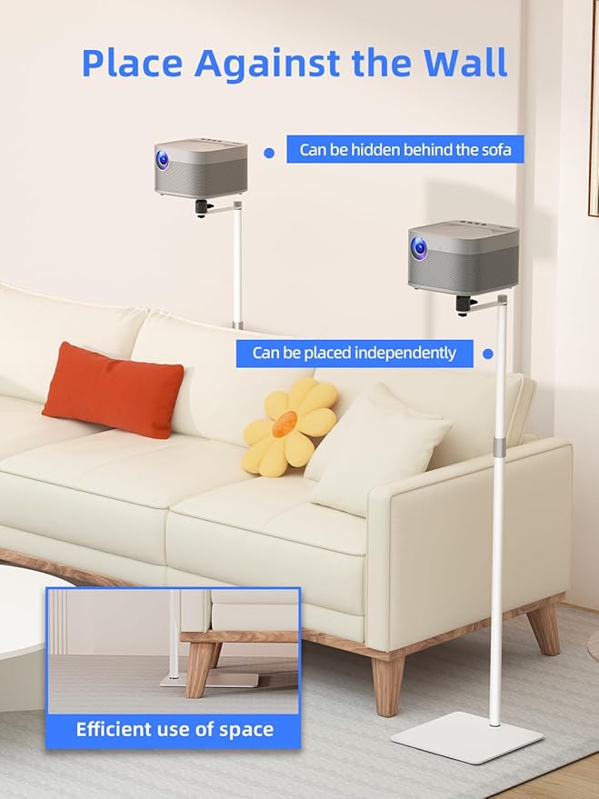 suptek Height Adjustable Projector Stand Against Wall Hidden Stand, 360°Swivel, Universal Projector Mount Bracket, Compatible with Home Office Video Vlog DVR Camera, Upgraded Large Ball Head, PR007FPW