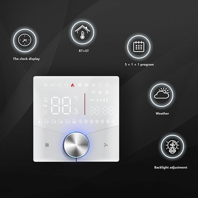 WiFi Central AC Thermostat Energy Saving Control Wall Mounted Programmable Temperature Controller for Smart Home (White)