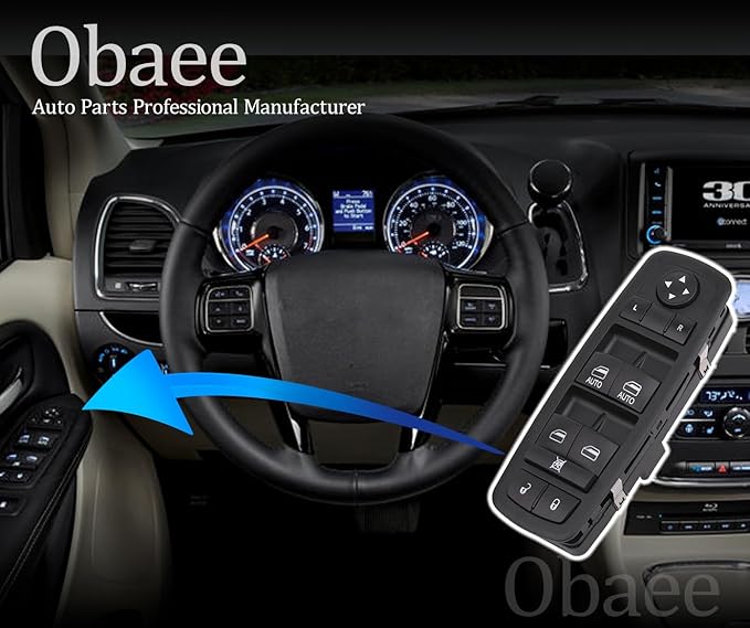 Obaee Driver Side Window Switch Power Control Button Compatible with 2010-2011 Chrysler Town & Country, Dodge Grand Caravan, Replacement OEM 04602535AH 04602535AI, Double Auto Green Light