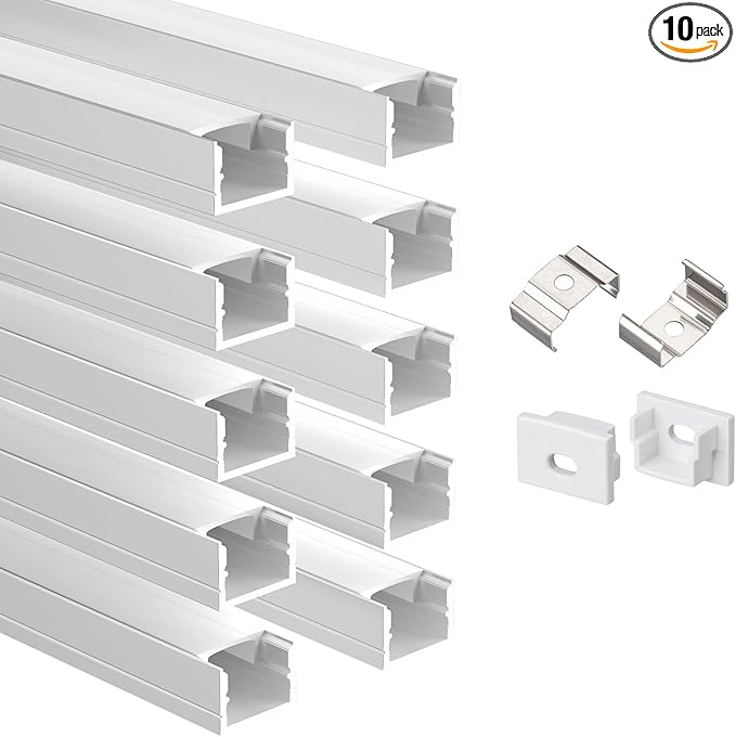 Besseto 10 Pack LED Aluminum Channel for Wood Slat Wall Panel,Wall Panel LED Strip Light Aluminum Channel Profile for Living Room Bedroom Bathroom Stairs (Silver-10Pack 6.6Ft)