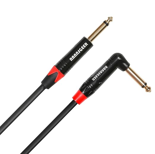 Rannsgeer 2 Pack 1/4 Inch TS Right Angle to 1/4 Inch TS 1 Feet Cable (1 Ft 2 Pack)