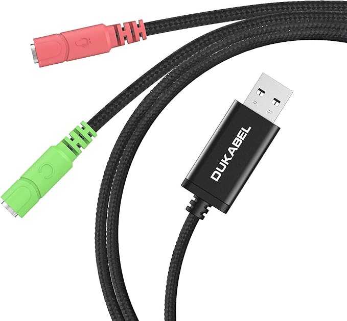 Long USB Audio Adapter, DuKabel USB to 3.5mm Jack TRS AUX Adapter for Built-in Chip USB Sound Card for Headset with Separate Plug TRS 3 Pole Microphones [Metal Housing & Durable Braided / 47inch]
