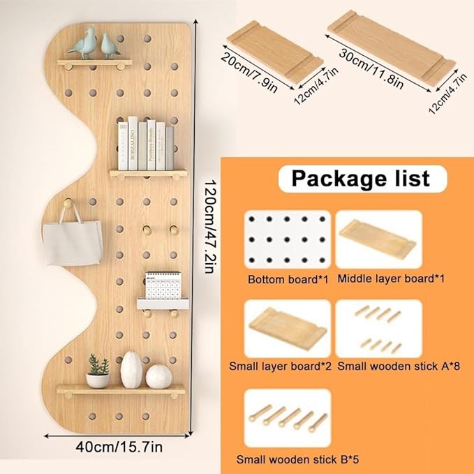 Wooden Wall Organizer for Home & Office, 15.7"x47.2" Green Perforated Display Panel, Versatile Hanging Storage for Entryway, Kitchen & Craft Room