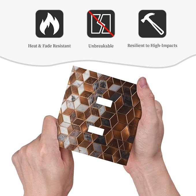 Bvtewkhz Brown Abstract Luxury Modern Geometric Cubic Marble 2 Gang Double Toggle Decorative Light Switch Covers Electrical Faceplate Switch Plates for Bathroom Kitchen Home