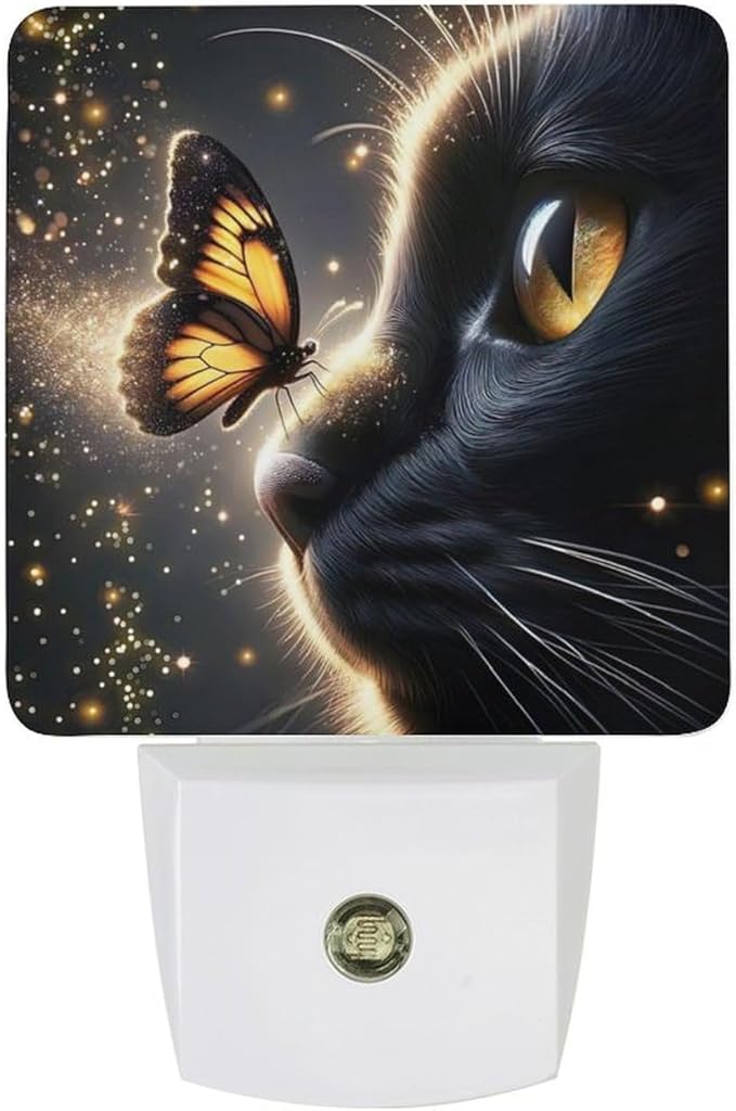 YKJAHSD Cat Butterfly Night Light, Plug into Wall Decor Nightlights for Bedroom, Bathroom, Hallway, Kitchen, with Dusk to Dawn Light Auto Sensors LED Night Lights for Boys Girls Women Men Room Gifts