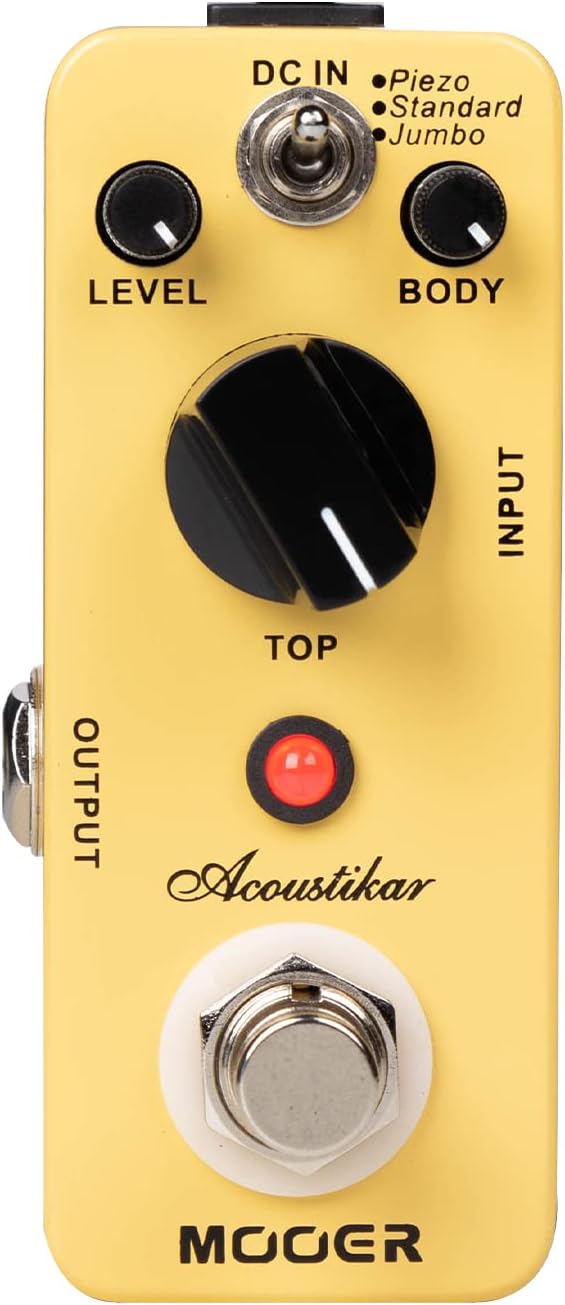 MOOER Acoustikar Acoustic Guitar Pedal Simulator Pedal, 3 Modes Piezo/Standard/Jumbo, Nature and Smooth Acoustic Guitar Sound