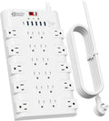 10Ft Extension Cord with Multiple Outlets, SUPERDANNY Surge Protector Power Strip (1875W/15A), 22 AC Outlets and 6 USB Charging Ports, Wall Mountable for Home, Office, Gaming Room, 2100 Joules, White