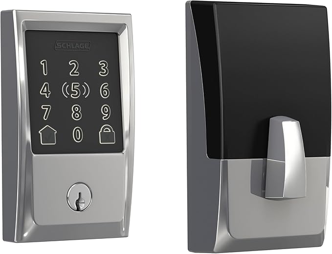 Schlage BE499WB CEN 625 Encode Plus WiFi Deadbolt Smart Lock, Keyless Entry Touchscreen Door Lock with Century Trim, Bright Chrome