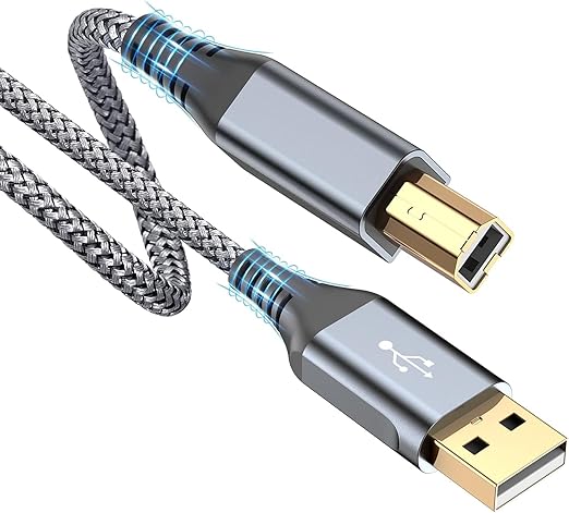 sweguard Printer Cable 15ft, USB-A to USB-B Cable, High Speed Nylon Braided Scanner Printer Cord for HP Canon Dell Epson Brother Lexmark Xerox Samsung Piano DAC & More-Black