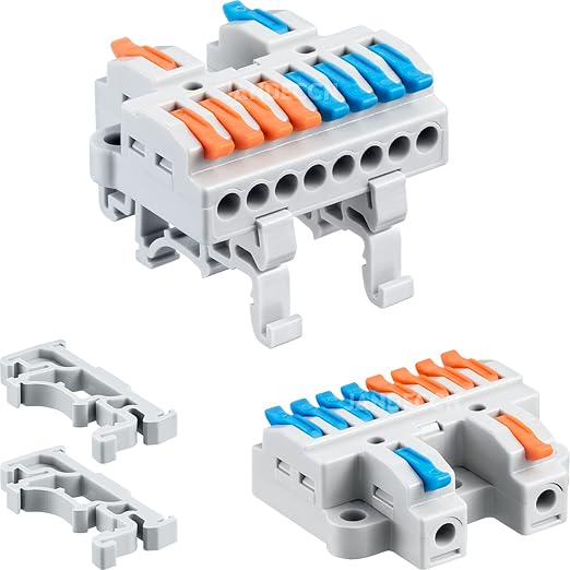 JANDECCN 6pcs DIN Rail Terminal Blocks, DIY Splicing Wire Connectors for Circuit Inline 28-12AWG (2 in 8 Out)