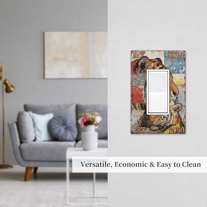 Bvtewkhz Tiger Vintage 1 Gang Single Rocker Decorative Outlet Covers Light Switch Plate Electrical Receptacle Switchplate For Bathroom Kitchen Bedroom