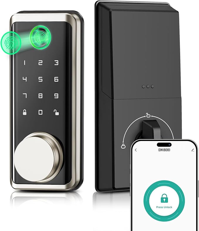 Smart Locks Front Door, Keyless Entry Door Lock with App Control, Fingerprint Deadbolt Alexa with Touchscreen Keypad Code, Bluetooth Electronic Deadbolt Auto-Lock for Home