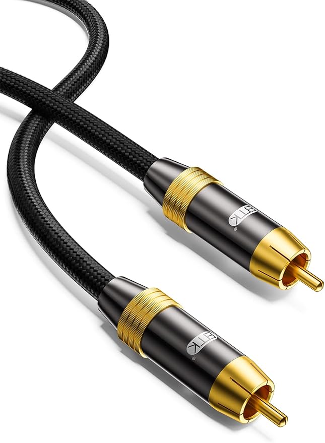 Subwoofer Cable,EMK Digital Coaxial Audio Cable [24K Gold-Plated, Durable Cotton] Premium S/PDIF RCA Male to RCA Male for Home Theater, Soundbar,Speaker,HDTV, Subwoofer, Hi-Fi Systems(Black-16.5ft/5m)