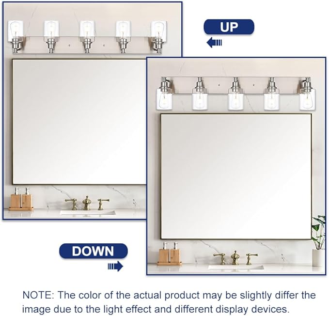 TODOLUZ 5-Light Vanity Light Fixture in Brushed Nickel, Clear Glass Bathroom Light Over Mirror, Modern Wall Sconce Lighting for Living Room