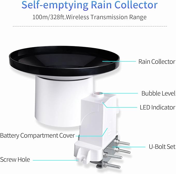 ECOWITT WH5360B Wireless Rain Gauge High Precision Digital 3-in-1 Weather Station with Indoor Thermometer and Hygrometer
