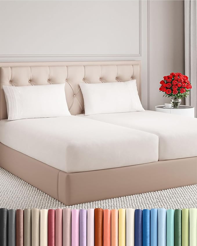 Split King Size 5 Piece Sheet Set - Comfy Breathable & Cooling Bed Sheets Set - Hotel Luxury Bedding for Women, Men, Kids, Teens, Boys & Girls - Deep Pockets & Wrinkle Free - Oeko-Tex - Antique White
