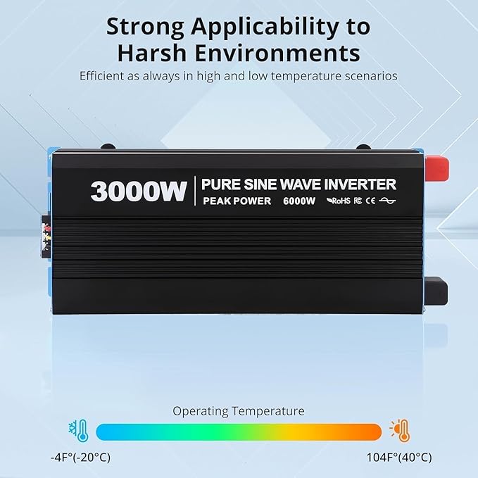 3000W Pure Sine Wave Inverter 1 USB Port 5v/2.4a,LCD Display&Remote Controller for Home, RV, Truck