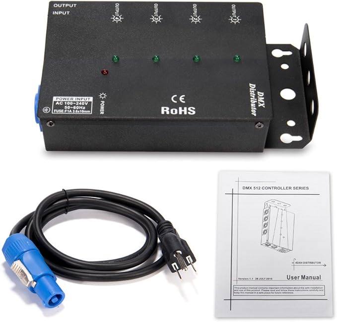 MFL. 4-Way Isolated DMX Splitter Amplifier Distributor with 3-Pin Outputs