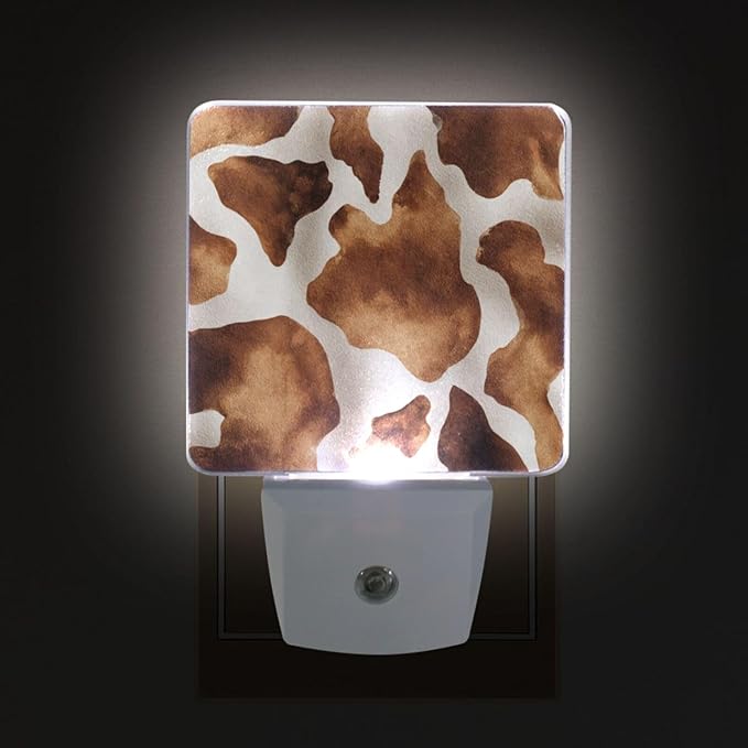 Pigsaly Led Night Light Animals Brown Cow Skin Night Light Plug in Wall Lamp Smart Dusk to Dawn Sensor Nightlight Led Lamp Energy Saving Lights Gift for Kids Room Bedroom Bathroom Hallway