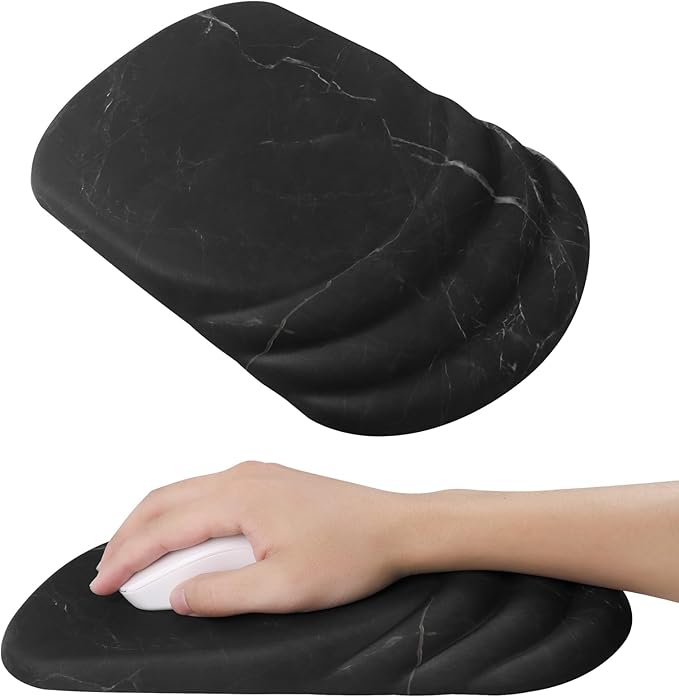 Mouse Pad Wrist Wrist Rest, Comfortable Memory Foam Wrist Rest, Non-Slip PU Base, Ergonomic Wrist Support and Arm Rests for Gaming, Office, Computer Use, Relieve Typing Pain （Black Marble）