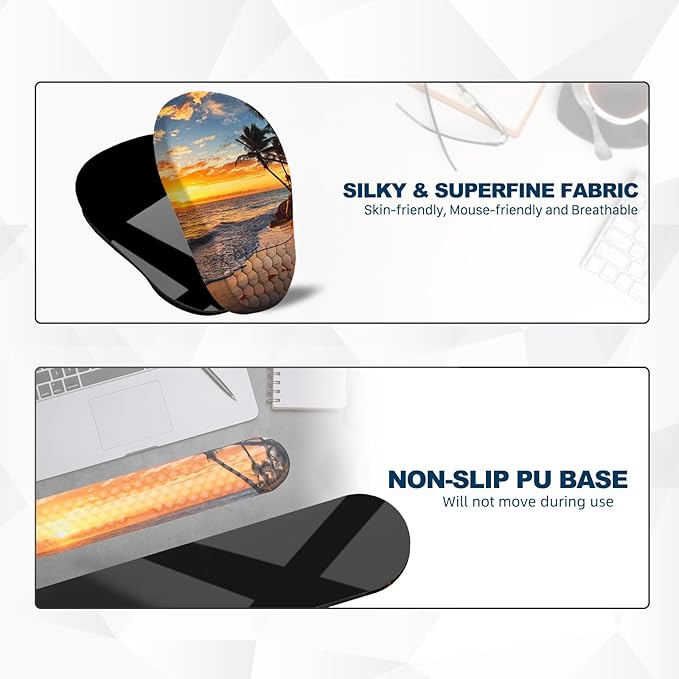 Hasinart Ergonomic Mouse Pad and Keyboard Wrist Rest with Massage Design, Space-Saving Mouse Pad Wrist Support, Memory Foam Wrist Rest with Non-Slip PU Base for Computer Desk, Beach