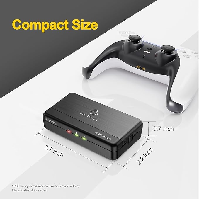 SHERRIVA 4K HDMI Splitter 1 in 2 Out – 4K@60Hz, 1080p@240Hz, HDMI 2.0, Mirror/Duplicate Screens, Auto Downscaling, EDID, 18Gbps, HDCP 2.3, Compatible with Dual Monitors, TV, PS4, Amplifier