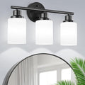 Guliaofo 3-Light Bathroom Light Fixtures, Black Vanity Lights for Mirror with Textured Milky White Glass Shade, E26 Base Modern Kitchen Light Fixtures Wall Sconce Light