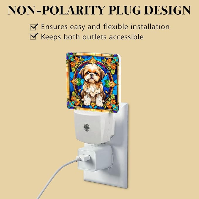 PODMemory Shih Tzu Stained Glass Night Lights Plug into Wall for Room, Shih Tzu Night Light LED for Bedroom