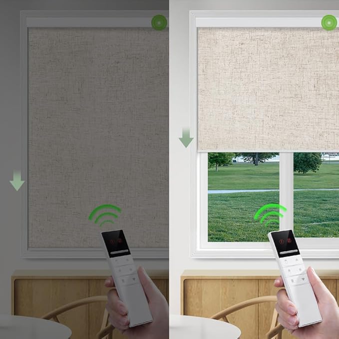 ZSHINE Motorized Blackout Window Blinds Customize Width Remote Control Wireless and Rechargeable Window Roller Shades for, Home, Office, Hotel, Restaurant and Cinema(82067K)
