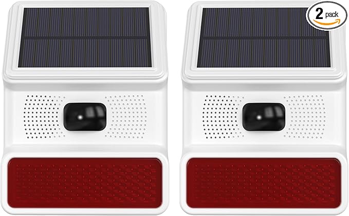 Solar Wireless Motion Sensor Alarm,Driveway Alarm Outdoor Waterproof Alert 120 dB Siren Sound Security System for House Yard Farm, Woods, Farmland,Garage(2 Pack)