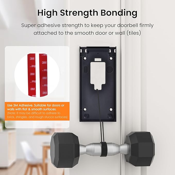 Fansoun No-Drill Adhesive Mount for Ring Video Doorbell (2nd Generation - 2020 Release), Mounting Bracket Accessories for Apartments Office Houses (Black)