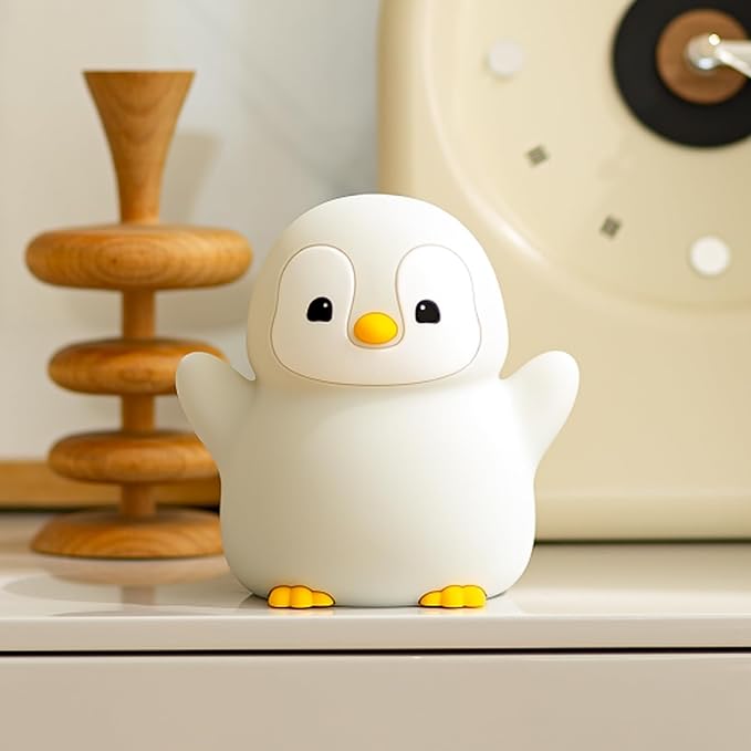 ATSUI Happy Penguin Night Light, LED Squishy Novelty Animal Lamp, Food Grade Silicone, 2 Level Dimmable, Nursery Nightlight for Desk Decor, Funny Gifts Stuff for Boys Girls Baby, White Elephant Gifts