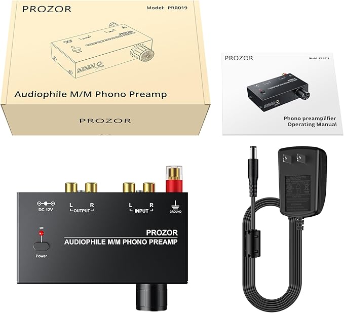 PROZOR Pre Amplifier for Turntable Audiophile M/M Phono preamp with Level Volume Controls with RCA Input, RCA/3.5MM Output interfaces, Low Noise Operation Including 12V 1A Power Adapter