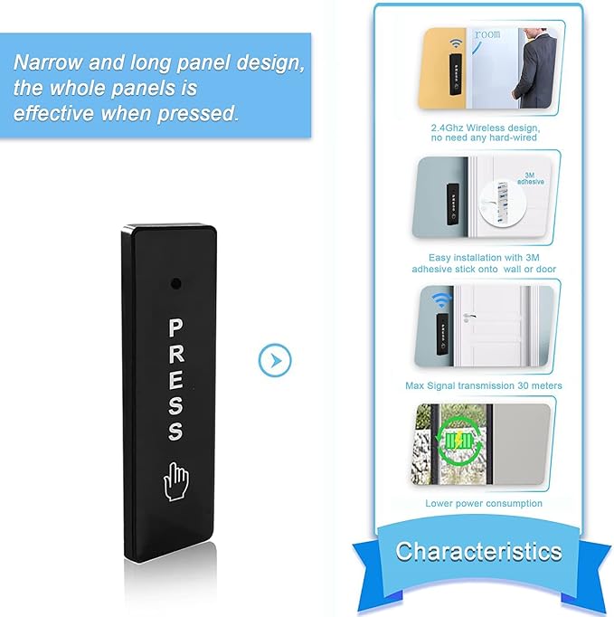2.4GHz WiFi Access Control 400lb Holding Force Electic Magnetic Door Lock System Kit with Remote and Smartphone app Control, paired with Wireless Slim Push Switch (Electric Strike Lock kit)