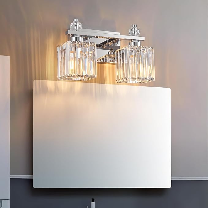 FDPBY Chrome Bathroom Vanity Lights Crystal Vanity Light Bathroom Lighting Fixtures 2 Light Modern Vanity Lighting Fixtures