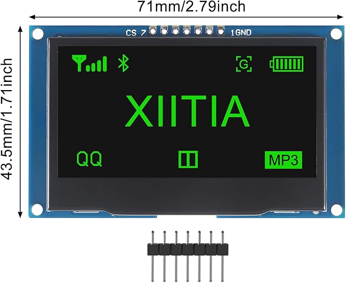 XIITIA 2pcs 2.42 inch 128x64 OLED LCD Display Module SSD1309 7 Pin SPI/IIC I2C Serial Interface for Arduino UNO R3 (Green Light)