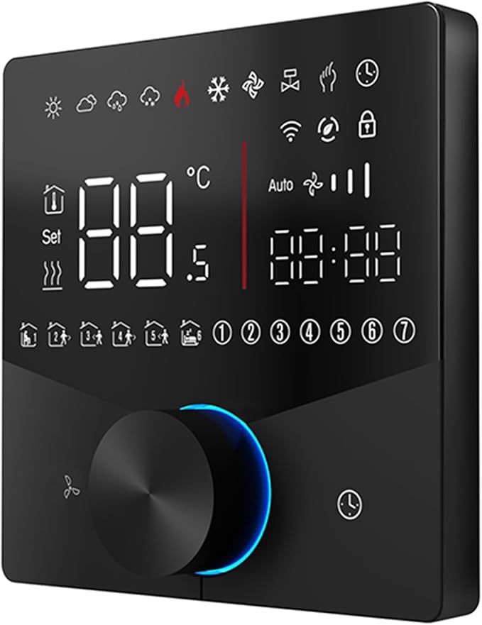 WiFi Central AC Thermostat Energy Saving Control Wall Mounted Programmable Temperature Controller for Smart Home (Black)