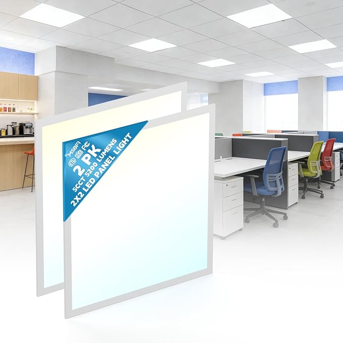 Msbfi 2x2 LED Flat Panel Light - 2 Pack Drop Office Ceiling Light 30-35-40W Adjustable, 130LM/W 3500K/4000K/5000K Selectable, 0-10V Dimmable, 100-277V for Office Ceiling Lighting Fixture ETL/DLC